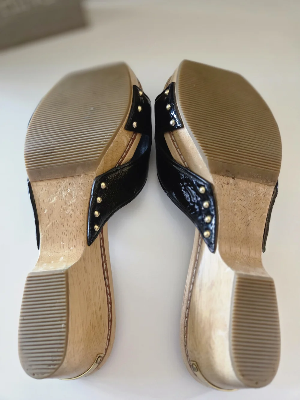 Coach Black Patent Leather Clog Mules with Gold Medallion 7.5B